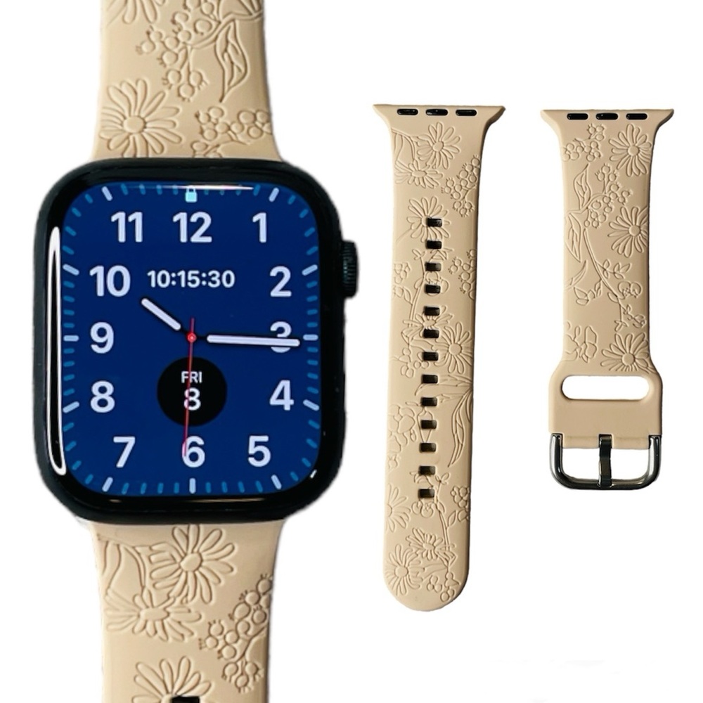 Apple Watch Silicone Band Floral Engraved Flowers Ivory  38/ 40/ 41mm Women's